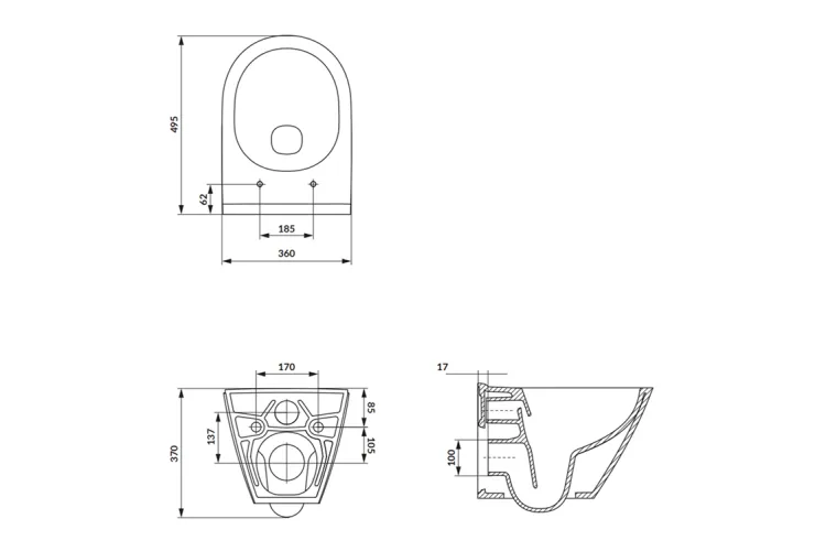 СЕТ C951 Унітаз підвісний INTRO PRO овальний tornado + сидіння дюропласт повільного падіння image 4