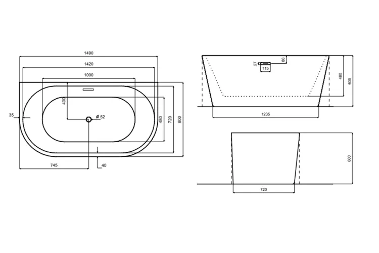 Ванна акрилова VICA NEW ретро 170х80  з сифоном Alcaplast з тонким переливом, з верхньою очисткою, чорний мат image 3