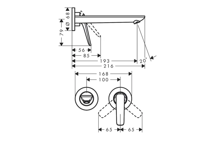 Змішувач Axor Citterio C 195 Cubic cut для умивальника зі стіни, Brushed Black Chrome (49111340) image 2