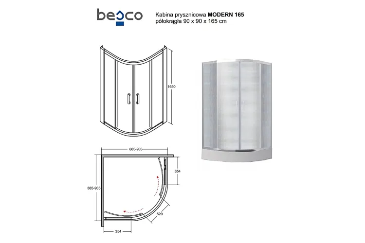 Кабіна півкругла MODERN 90x90x165 універсальна: скло grigio, профіль хромований image 2