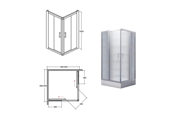 Кабіна квадратна MODERN 90x90x165 скло mrozone, профіль хромований image 2