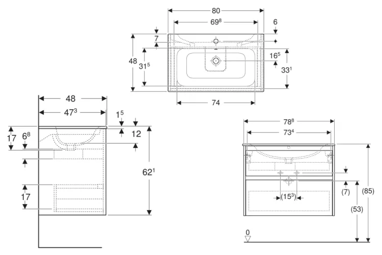 Тумба +  умивальник SELNOVA SQUARE SLIM RIM, 80 см, білий (504.139.00.1) image 2