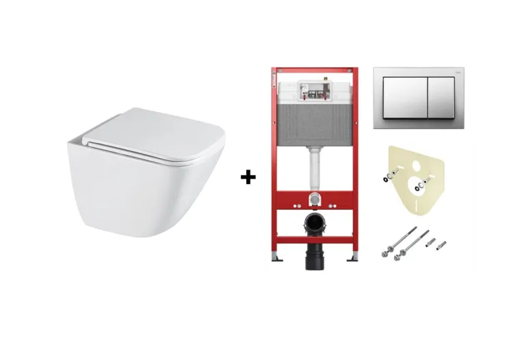 Унітаз підвісний UNICO-BI з с-мою tornado з сидінням s/c,white + інст.TECEbase 4 в 1, клавіша хром глянцевий image 1