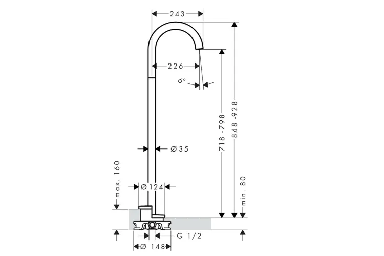 Вилив AXOR Uno на ванну підлоговий, виступ 243 мм, Stainless Steel Optic (38412800) image 2
