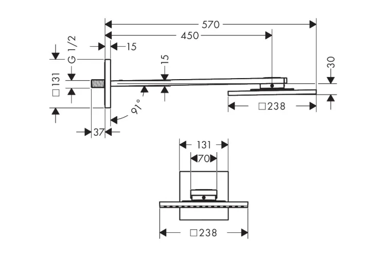 Верхній душ Axor 250х250 1jet P з тримачем, Brushed Bronze (35306140) image 2