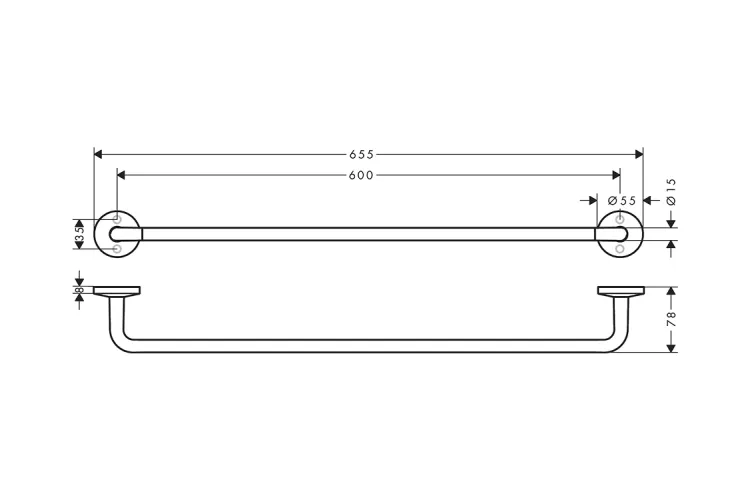 Рушникотримач 60.0 см одинарний, Stainless Steel Optic  (42860800) зображення 2
