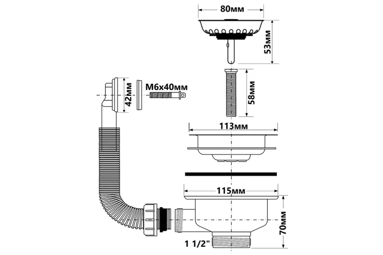 Злив до кухонної мийки 113 мм х 6/4" FSW50PR image 2