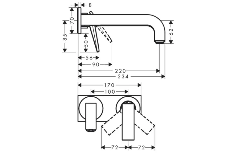 Змішувач Axor Citterio 220 Lever rhombic cut для умивальника, зі стіни, на пластині, Brushed Black Chrome 39171340 image 2