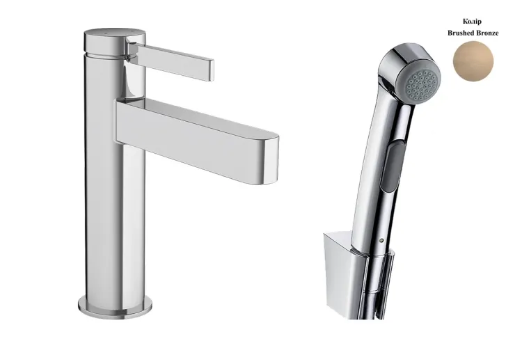 Змішувач Finoris 100 для умивальника з гігієнічної лійкою Brushed Bronze (76210140) зображення 1