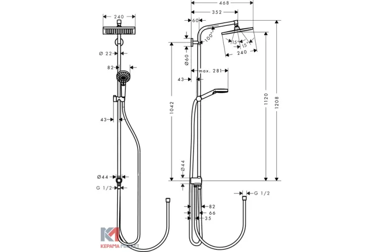 Душова система Crometta E Showerpipe 240 1jet EcoSmart 9л/хв Reno  (27289000)  image 2