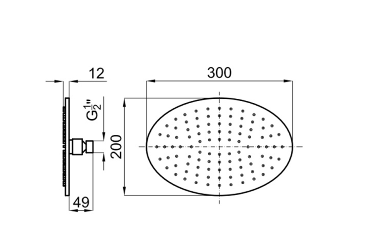 NEPTUNE SLIM Верхній душ Oval 30x20 см з кульовим з'єднанням, хромований (100090355) зображення 2