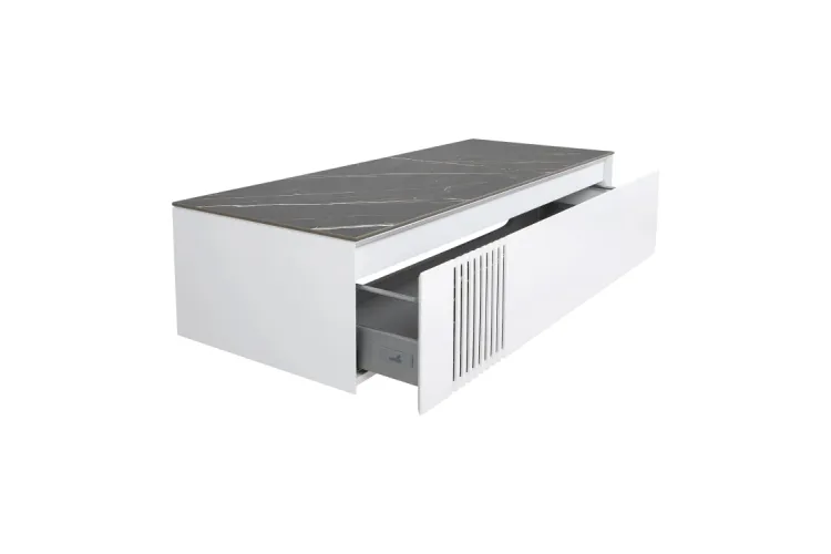 Тумба МАНХЕТТЕН зі стільницею з керамограніту Namibia Black 100 см консольна без умивальника, білий матовий зображення 2