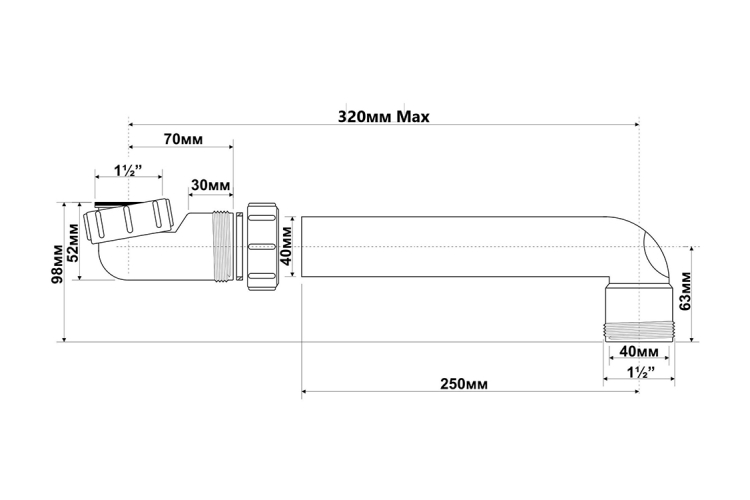 Подовжувач до сифона для кухонної мийки L-320мм 1.1/2х1.1/2 HC13-LI image 2