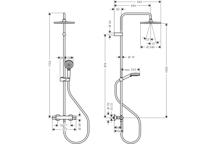 Душова система Vernis Shape Showerpipe 240 1jet з термостатом, Matt Black (26427670) image 2