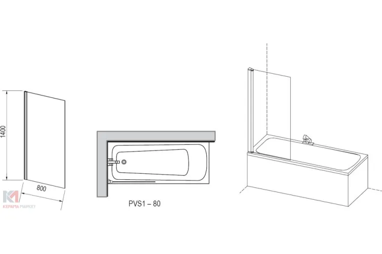 Шторка для ванни PVS1-80 Transparent, полірований алюміній 79840C00Z1 image 3