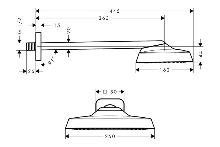 Верхній душ Axor ShowerSphere 250х160 1jet EcoSmart+ з кронштейном, Chrome (39770000) image 2