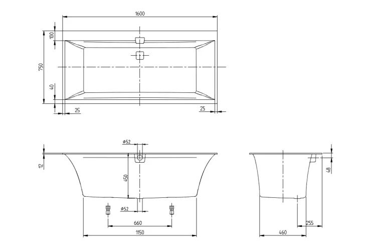 SQUARO EDGE 12 Ванна гідромасажна 160x75 з ніжками + Hydropool Comfort (UHC160SQE2A2V01) image 5
