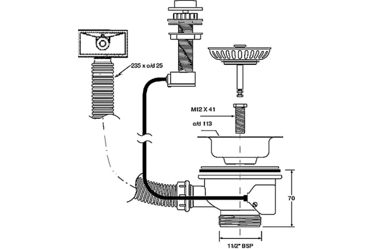 Злив для кухонної мийки (автомат) з квадратним переливом PUFS113R-CP 11/2 зображення 2
