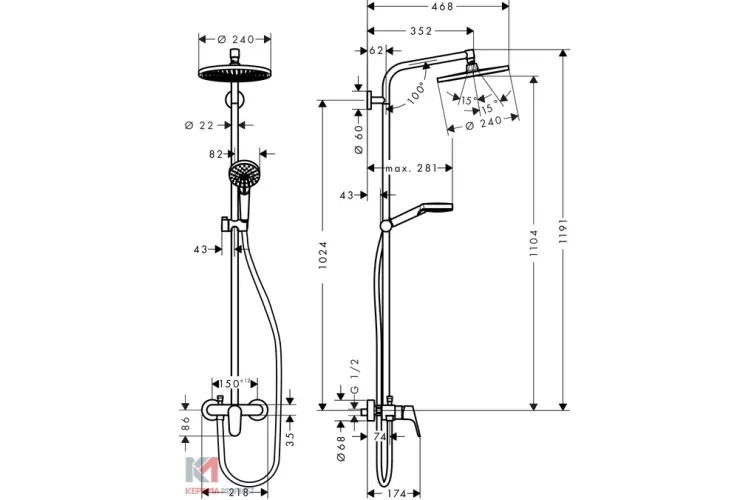 Душова система Crometta S Showerpipe 240 1jet зі змішувачем (27269000) зображення 2