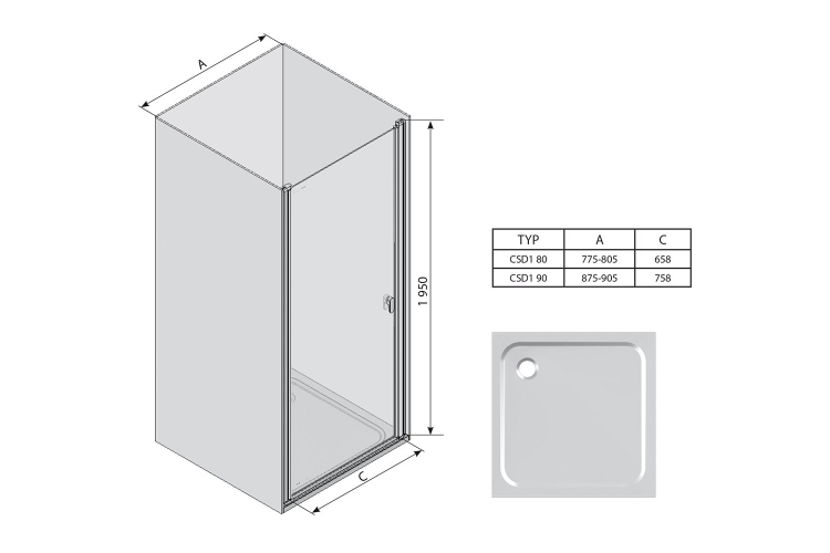 Душові двері CSD1- 80 Полірований алюміній TRANSPARENT, 0QV40C00Z1 image 3