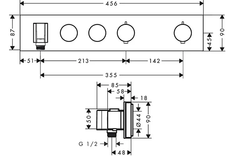 Термостат для 2-х споживачів Axor Select, прихованого монтажу, Stainless Steel Optic 18355800 image 2