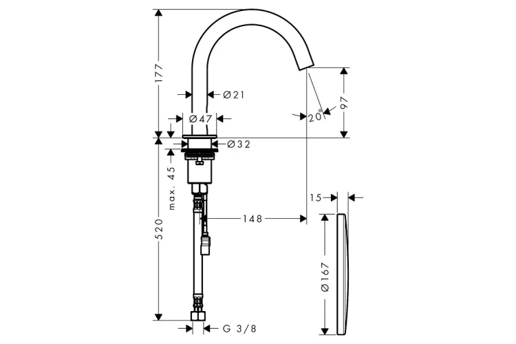 Змішувач AXOR Uno 100 для умивальника електронний 230V, Brushed Gold Optic (38010250) image 2