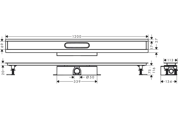 Монтажний комплект для душових трапів d50 uBox universal 1200 мм (56027180) зображення 2