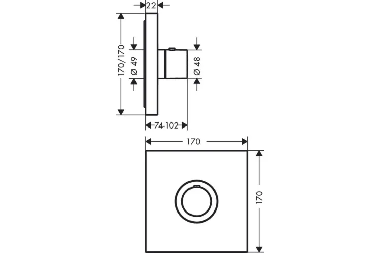 Термостат Axor ShowerSelect Highflow square прихованого монтажу, хром 36718000 зображення 2