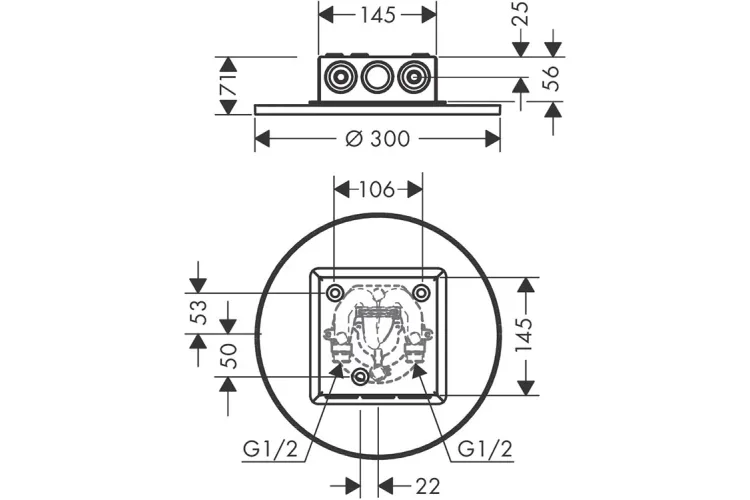 Верхній душ Axor 300 1jet P монтаж зі стелі Matt Black (35302670) зображення 2