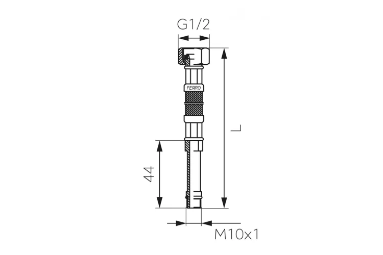Шланг до змішувача FERRO, 1/2хМ10х90 см з довгим наконечником WBS29 зображення 2