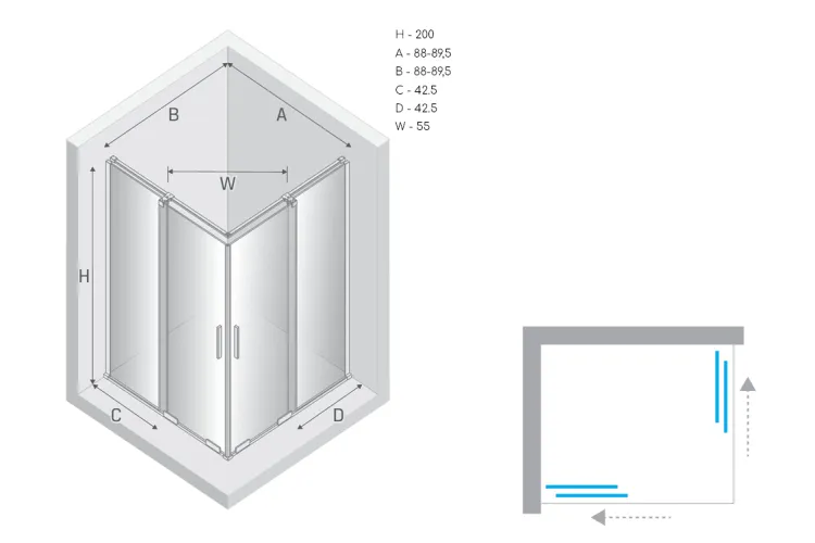 Душова кабіна прямокутна SMART 2D 90x90х200 прозоре скло ACTIVE SHIELD 8мм image 6