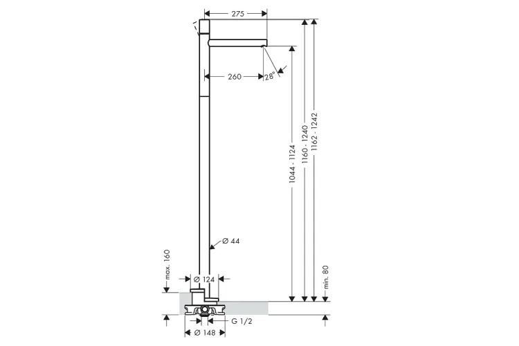 Змішувач Axor Uno для умивальника підлоговий, ручка Zero, Brushed Nickel 45037820 зображення 2