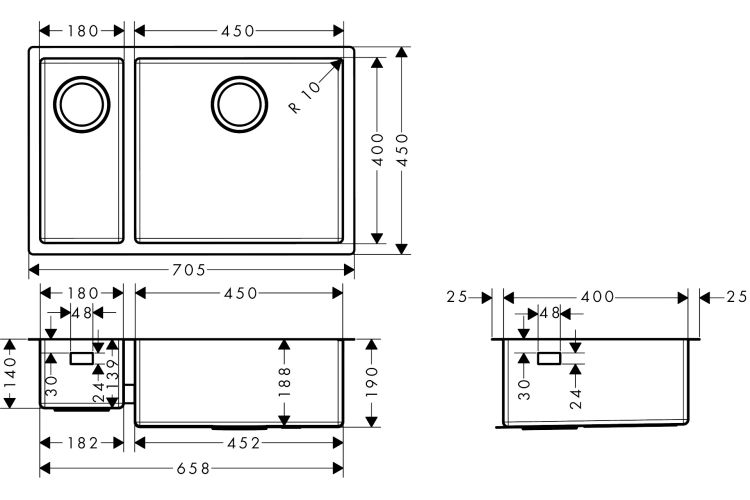 Кухонна мийка S719-U655 під стільницю 705х450 на дві чаші 180/450 (43429800) Stainless Steel image 2