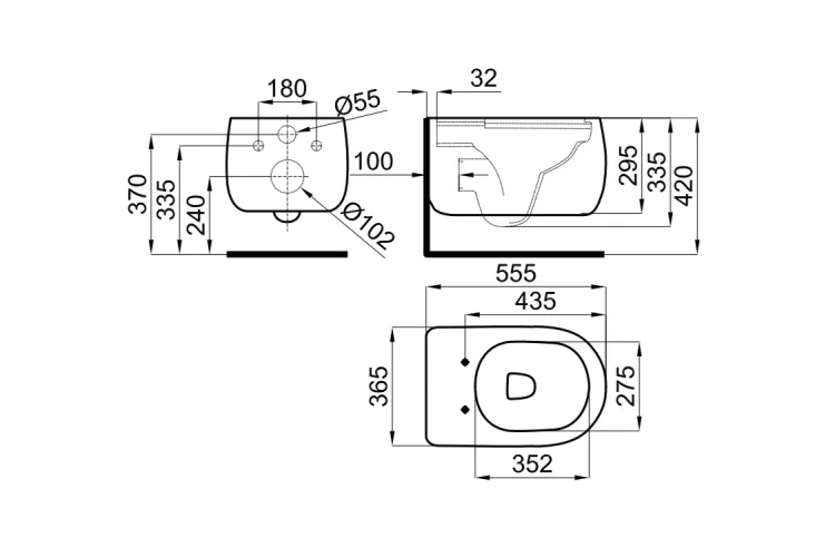 LOUNGE FLUID, Унітаз підвісний 55 см Rimless, з кріпленням, matt black (100374685) зображення 4