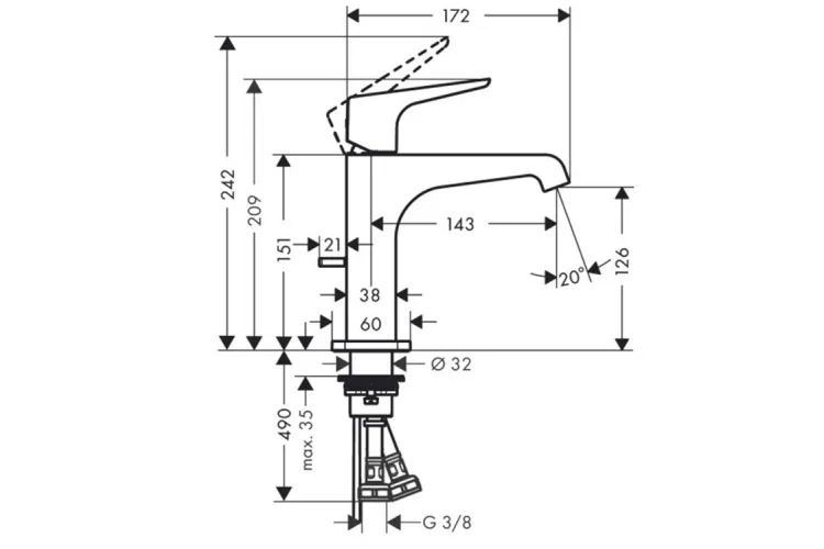 Змішувач Axor Citterio E 125 Lever для умивальника Matt Black 36110670 зображення 2