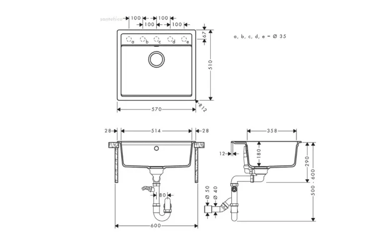 Кухонна мийка S520-F510 на стільницю 550x490 Concretegrey (43359170) image 4