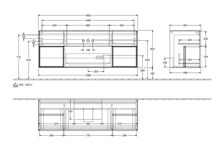 FINION Тумба під умивал160x50,1x60,3 Glass Black Walnut Veneer, поличка Black Matt+ 2 LED (F212PDGN) зображення 2