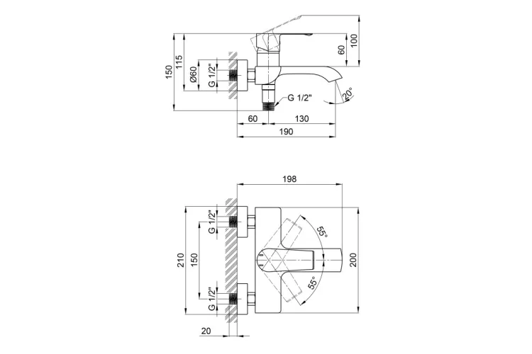 QT Zelnava 3050101G Змішувач для ванни з коротким носиком Graphite image 3