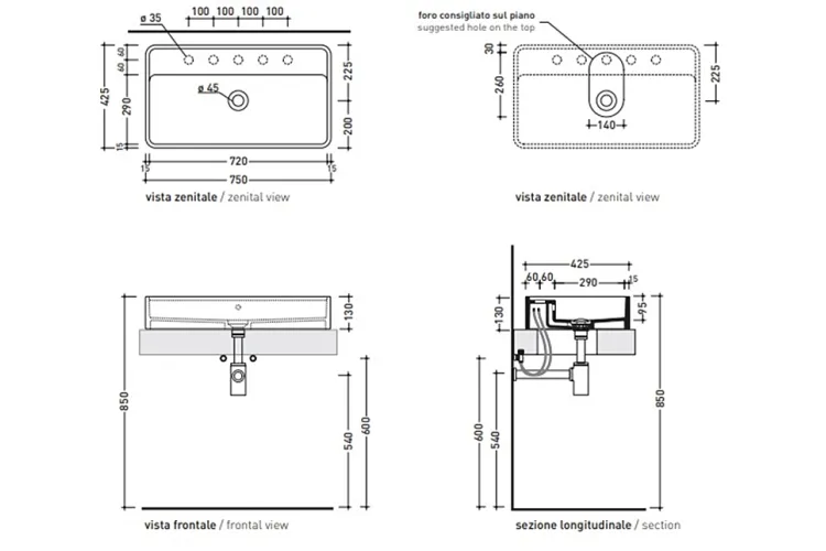 MINIWASH 75 Умивальник прямокутний 75х42 накладний б/о (MW75PR) image 2