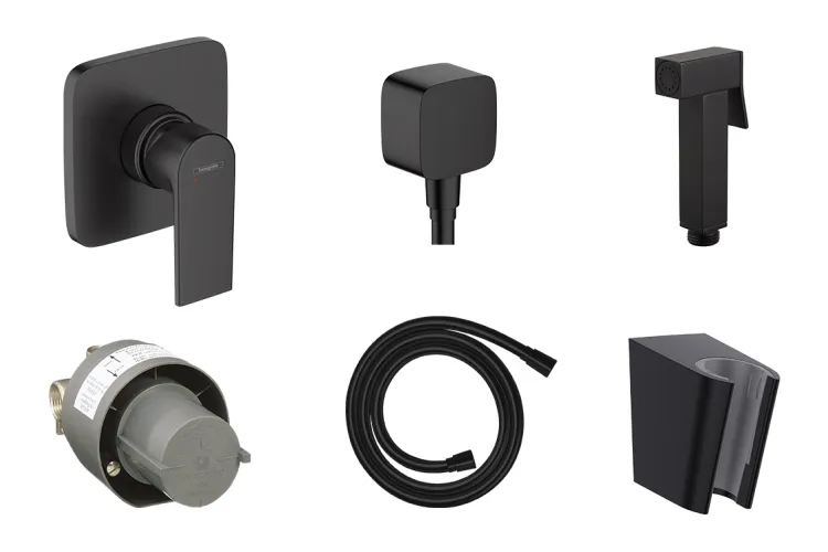Комплект гігієнічного душу Hansgrohe Vernis Shape з лійкою Noken Square, Matt Black 20220002 зображення 1