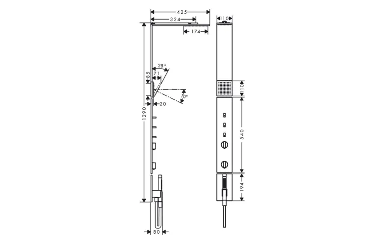 Душова панель Axor ShowerComposition 110/220 1jet з плечовим душем та термостатом, Chrome (12595000) image 2