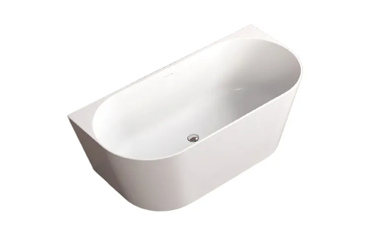 Ванна пристінна з литого мармуру JUNE 160х75 Gelcoat біла глянцева з сифоном клік-клак зображення 1