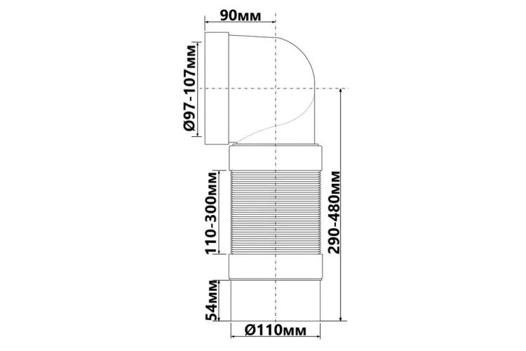 Коліно для унітазу під кутом 90 розтяжна труба L-265-540 mm WC-CON9F зображення 2
