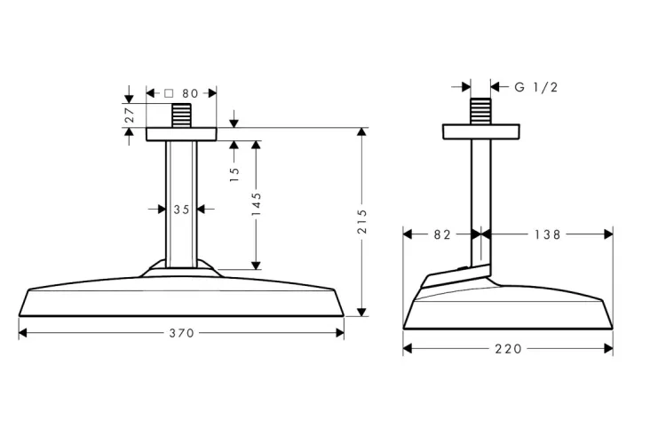 Верхній душ Axor ShowerSphere 370х220 1jet EcoSmart зі стельовим кронштейном, Polished Gold Optic (39761990) зображення 2