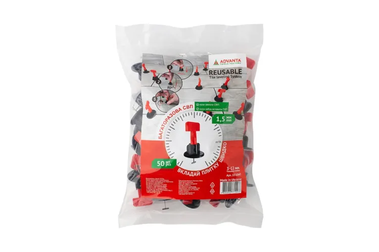 Багаторазова СВП ADVANTA для плитки, 1,5 мм (50 шт + ключ) червона зображення 2
