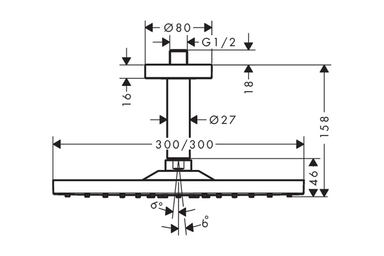 Верхній душ Raindance Select E 300 1jet Air EcoSmart з тримачем до стелі, Polished Gold Optic (26251990) image 2