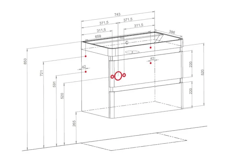 Тумба АКЦЕНТ ЛЮКС 75 см з умивальником Deep (консольна) GRAPHIT-MATT 006 R7024  зображення 4