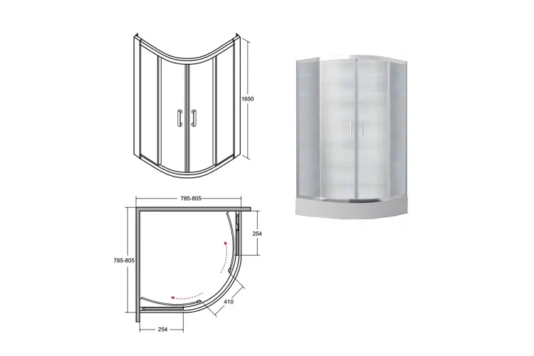 Кабіна півкругла MODERN 80x80x165 універсальна: скло mrozone, профіль хромований image 2