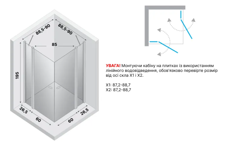 Душова кабіна квадратна NEW SOLEO BLACK 90x90x195 скло clear ACTIVE SHIELD 6мм image 3