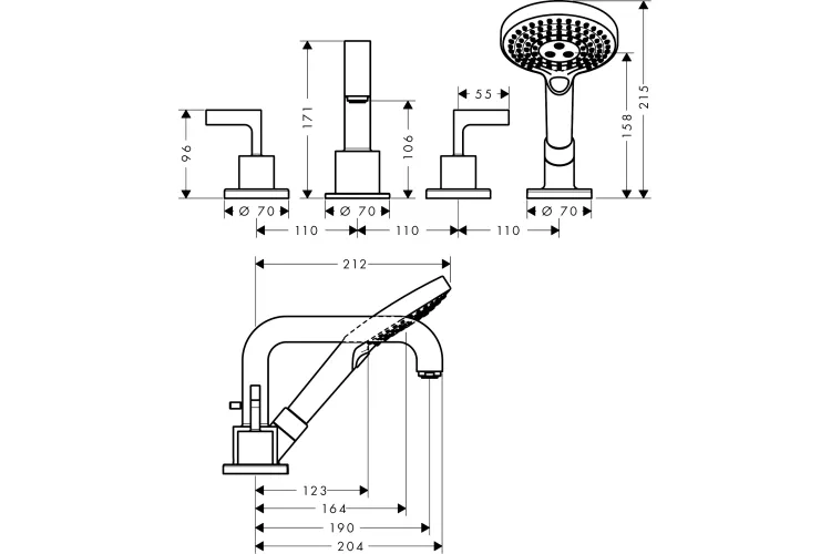 Змішувач Axor Citterio E Lever на край ванни на 4 отвори Chrome (39446000) image 2